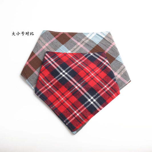 A Mingge new pet collar lattice strap triangle towel towel double thick cotton dog dog collar
